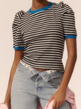 Anthropologie Maeve Puff-Sleeve Striped Top